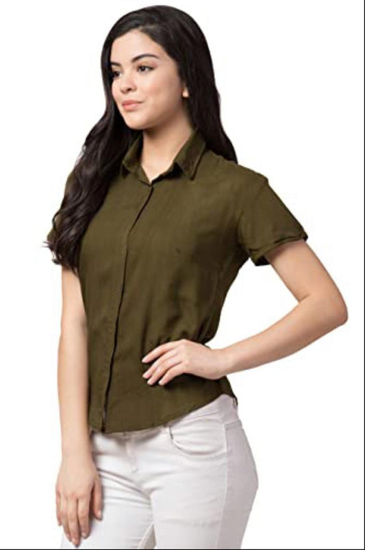 Laveena : Olive Green Half Formal Shirt (MIX COTTON)