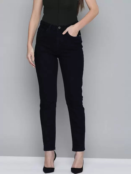 Laveena: Black Single Button High Waist Jeans